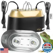 REPTIZOO HOME Dual Reptile Light Fixture with Switches, High Reflection Dome