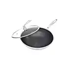 32Cm Stainless Steel Fry Pan Non Stick Interior Skillet With Glass Lid