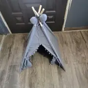 Gray Canvas Teepee Tent for Kids Indoor & Outdoor Use