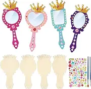 12 Pack Wooden Mirror Craft for Kids Decorate You Own Princess Mirrors for Girls DIY Paint Wooden Hand Mirror for Art Activities Birthday