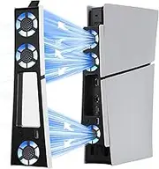 Cooling Fan Station for PS5 Slim, External Fan Cooler for PS5 Slim with 3 Upgraded Quiet Fans & USB 3.0 Hub, 2-Level Speed Cooling Stand Accessories for PS5 Slim Console with Blue LED Light