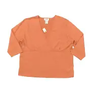 NEW Talbots Women's Size 1X Blouse Top 3/4 Sleeve Orange Solid Rayon V-Neck Plus