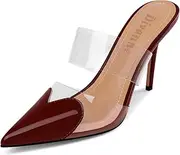 [Divanne] Women's Heart Heeled Mules Pointed Toe Mule Pumps High Heel Mules Slip On Clear Heeled Sandals