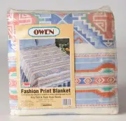 Owen New Frontier Southwestern Print Blanket 72” X 90” USA NEW Aztec NOS Ranch