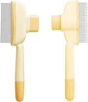 Yharnamite 2 Pcs Pet Hair Removal Flea Comb, Grooming Brush Suitable for Cat and Dog, Multifunctional Cat Brush with Release Button for Short & Long Hair (Yellow)