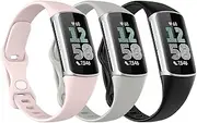 Astorgos 3 Pack Slim Straps Compatible with Fitbit Charge 6/Charge 5 for Women Men, Soft TPE Watch Strap Thin Band Replacement Wristband