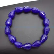 Charming 10x14mm Faceted Blue Jade Teardrop Gemstone Beads Elastic Bracelet 7.5"