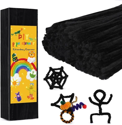 300PCS Pipe Cleaners Chenille Stem, Black Pipe Cleaners for Hair Fuzzy Sticks Cr