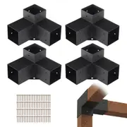 Pergola Bracket Kit 101x101mm, 4pcs 3-Way Heavy Duty Corner Bracket Woodworks DIY Post Base Kit, Easy Installation Wooden Beams for Gazebos, Patio Pergolas, Log Cabin Outdoor Pergola