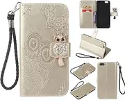 for iPhone 6 Plus 6S Plus Case, CrazyLemon Bling Diamond PU Leather Owl Embossed Wallet Stand Folio Cover Cases TPU Bumper with Kickstand Card Holders Money Clip Magnetic Clasp Shockproof Protective Case for iPhone 6 Plus / iPhone 6S Plus 5.5 inch - Gold