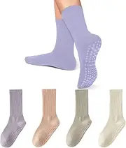 [JZLEJC] Pilates Socks for Women 4 Pair 4 Color Professional Non-Slip Yoga Socks Average Size Sweat-Absorbent Deodorant Cotton Grip Sock