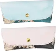 [FRCOLOR] 2Pcs Unisex Fashionable Leather Eyeglass Case Soft Sunglasses Storage Box for Men Women Stylish Protector for Glasses for Friends Family