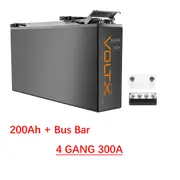VoltX 12V 200Ah Slim Lithium Battery + Bus Bar M8 Power Distribution Terminal Block (4 GANG 300A Black)