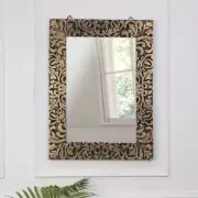 Ornate Rectangular Wall Mirror with Carved Gold and Black Frame – Elegant Home
