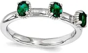 [Stackable Expressions] 2.5mm 925 Sterling Silver Polished Prong set Stackable Created Emerald Three Stone Ring Size 7-Stackable-Ring for Women