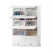 SOGA 7 Tier 2 Column White Shoe Rack Organizer Sneaker Footwear Storage Stackable Stand Cabinet Portable Wardrobe with Cover