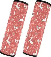 Car Seat Belt Pads 2 Pcs Breathable Car Seatbelt Shoulder Cover Backpack Shoulder Strap Pad Cover Car Accessories for Women Men Kids S Red Christmas Reindeer Pattern