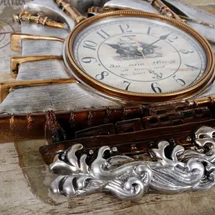 麗盛歐式復古帆船掛鐘單面木頭裝飾掛表美式客廳掛表樹脂靜音時鐘