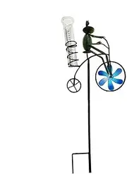 Generic Frog Rain Gauge, Garden Wind Spinner with Rain Gauge, Iron & Glass, Unique Frog Design Wind Spinner, Colorful Spinner