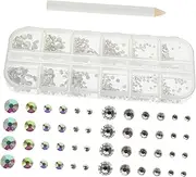 LOORGVEL 1 Set Flatback Nail Rhinestones Kit with Pickup Pencil Nail Art Charms for DIY Manicure Body Glitter Decoration Crafts and Phone Accessories Supplies