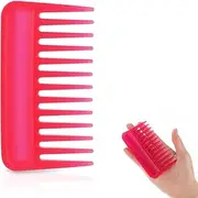 Mini Wide Tooth Comb, Small Shower Portable Comb Hair Detangling Travel Pocket Curly Hair Comb Styling Plastic Big Tooth Comb Wet Comb for Women, No Handle Design (Rose red, One size)