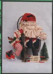 Santa Santa Stuffed Doll Jingle Bell Stocking Vintage Primitive Pattern Folk Art