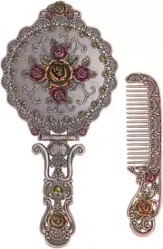 Vintage Mirror Comb Set Metal Antique Rose Style Handheld Makeup Mirror Travel r