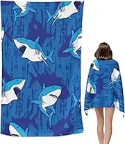 Misaakoeq Microfiber Pool Towel, Shark Theme Quick Dry Beach Towel, Sandproof Lightweight Large Cleaning Wipe for Pool Gym Yoga Swimming Travel Vacation
