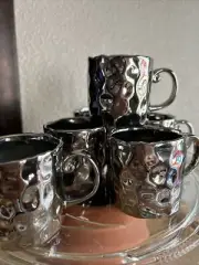 Silver Ceramic Unique Small Espresso Cup Set 6 Piece