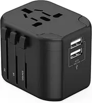 7Pandas Travel Adapter Worldwide All in One Universal Wall AC Wall Charger Dual USB Ports Phone Laptop Black