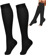 [Generic] Open Toe Compression Socks,Toeless Support Stockings Easy On Knee High Socks - Anti Fatigue Knee High Stockings Open Toe Compression Socks for Women Men