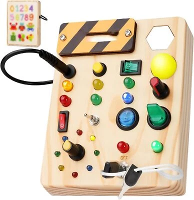 Montessori Busy Board w/27 LED Light Switch Wooden Sensory Toy Toddler Gift 1-6y