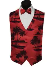 Men's Sunset Red Tradewinds Tuxedo Vest and Bow Tie