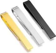 [HENWUBEI] 3 Pack Skinny Tie Bar Clip Set, Suit Tie Clips for Men, Tie Necktie Clasp Pinch Clip on Tie, Suitable for Business Metting Wedding Anniversary Best Gift (Silver Gold Black)