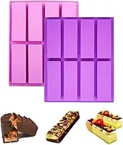 YIFARUBE 2 Pack 8-Cavity Silicone Rectangle Molds, DIY Granola Bars Mold/Energy Bars Maker Molds for Chocolate Truffles Ganache Bread Loaf Muffin Brownie Cheesecake Baking Pans (Pink, Purple)
