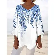 Women's Blouse Floral Graphic Leaf Hawaiian Stylish Casual Long Sleeve V Neck Regular Tops Daily Holiday Going out Print Pink Blue Green Summer Spring