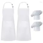 2 Pack Chef Apron Hat Set Adjustable Bib Cooking Aprons Water Drop Resistant ...
