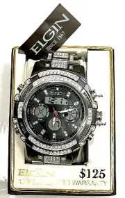 Big Men's Watch, ELGIN Gunmetal Digital time Chronograph Crystal Watch!