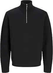 Jack & Jones Men's Jprblamilano Stitch Knit Half Zip Sn Knitted Jumper, Black Beauty, L