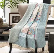 Original 100% Cotton Patchwork Quilt Blue Floral Bedspread Coverlet
