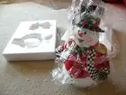 SPODE CHRISTMAS SNOWMAN COOKIE JAR RED GOLD BLACK & WHITE 13" TALL New In Box