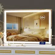 Gvnkvn Makeup Vanity Mirror with USB Charging Port 28" x 22" Large LED Makeup Mirror, Desk Mirorr with Lights, Light up Mirror with 10X Magnification and, Dimmable 3 Modes, Touch Control White