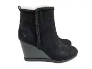 Sun Stone Women Wedge heel Ankle High Boot Black Suede leather 9.5 (lot 1162)