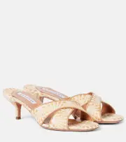 [Aquazzura] Aquazzura Divine 50 leather-trimmed raffia mules AU 7 beige