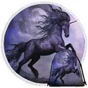 Unicorn Art the Magical Dance of the Black Unicorn Round Beach Towel