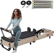 Reformer Pilates Machine,Wood Foldable Pilates Reformer Machine Portable Pilates at Home Gym Equipment for Women with Double Resistance Spring