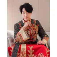 在飛比找ETMall東森購物網優惠-黑色新郎緞面結婚龍鳳褂秀禾服