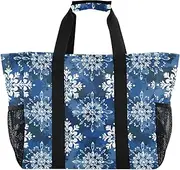 [sanluoli] Totes Foldable Beach Bag Tote Sandproof with Handles Carrier Bags, Nautical Beach Ocean Style Snowflakes Safari, 1 size