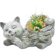 Willow & Silk Polyresin 35.5cm Grey/Stone Winking Cat Garden/Home Pot Planter