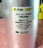 TitanPro TRCF80 HVAC Round Motor Run Capacitor 80 MFD 440 - 370 Volts